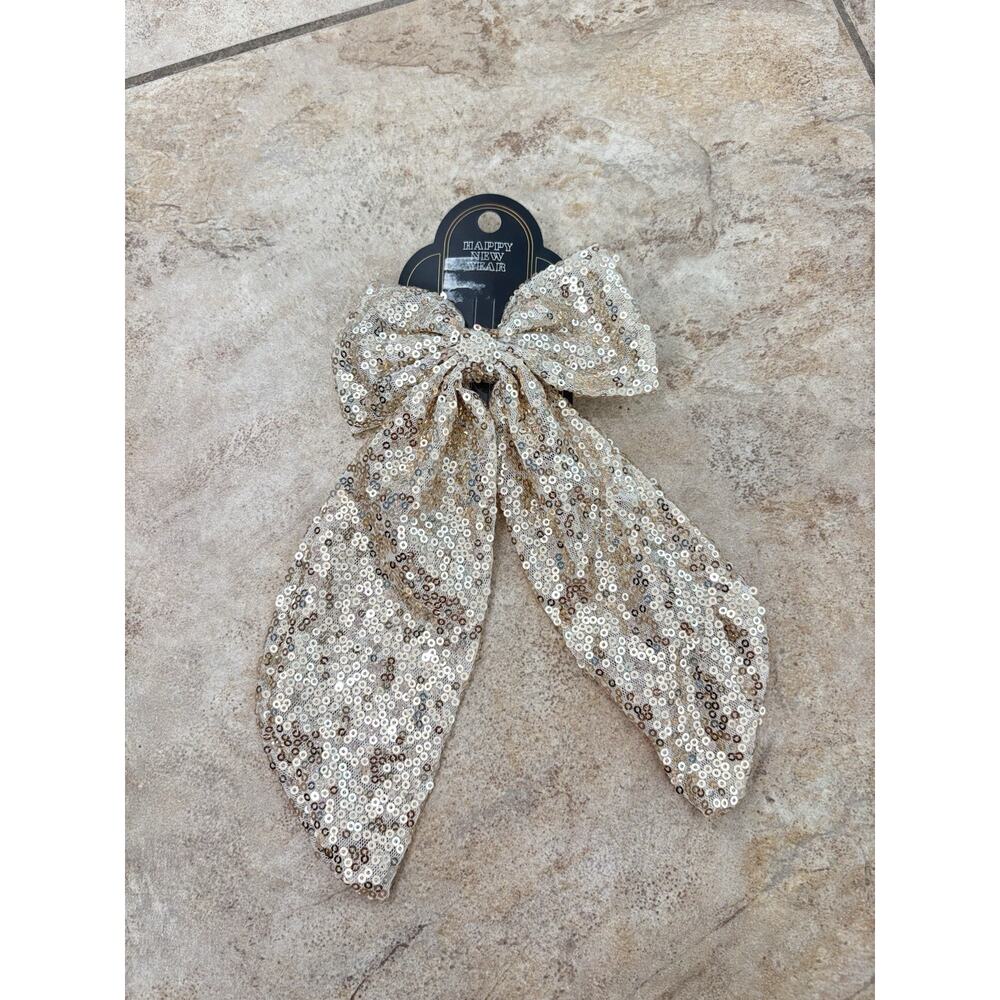 Festive Holiday Hair Bows For Women - 2 Bows In The Lot - Black And Gold - Picture 6 of 8
